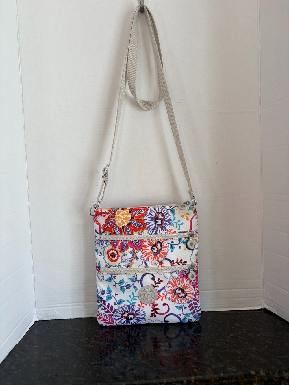 Kipling White Multi-Color Floral Crossbody Bag